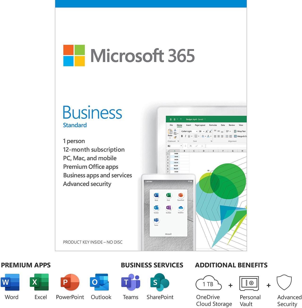 Microsoft 365 Business Standard | 12-Month Subscription, 1 person | Premium Office apps | 1TB OneDrive cloud storage | PC/Mac Keycard | French