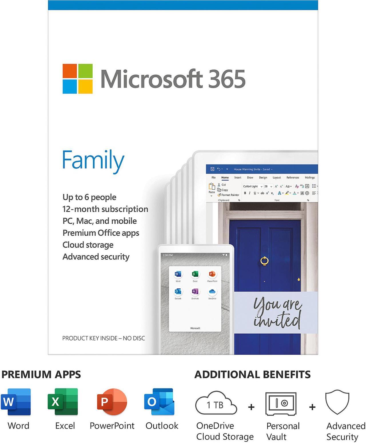 Microsoft 365 Family | 12-Month Subscription, up to 6 people | Premium Office apps | 1TB OneDrive cloud storage | PC/Mac Keycard | French