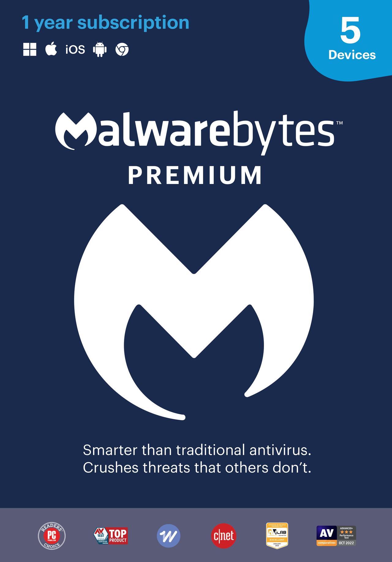 Main image of Malwarebytes Premium - 5 Devices / 1 Year - Key Card