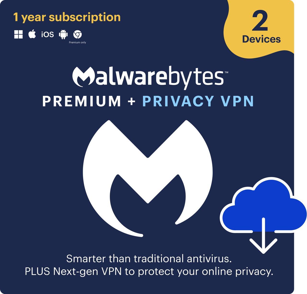 Malwarebytes Premium + Privacy VPN Bundle Bilingual 2-Device 1-Year Subscription [Download]