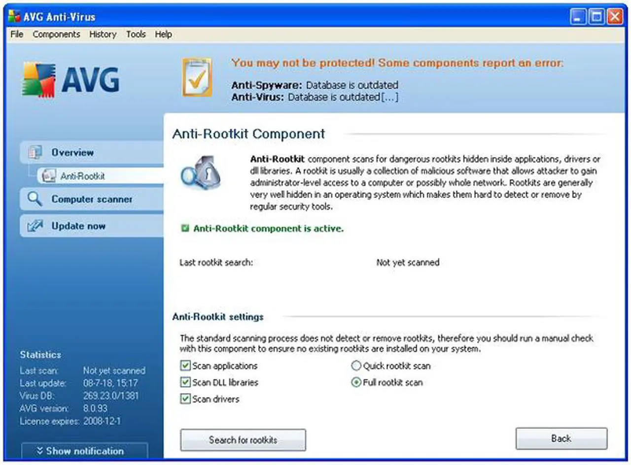 Alt view image 5 of 10 - AVG Anti-Virus & Anti-Spyware V8.0 1User/2Year Small Box