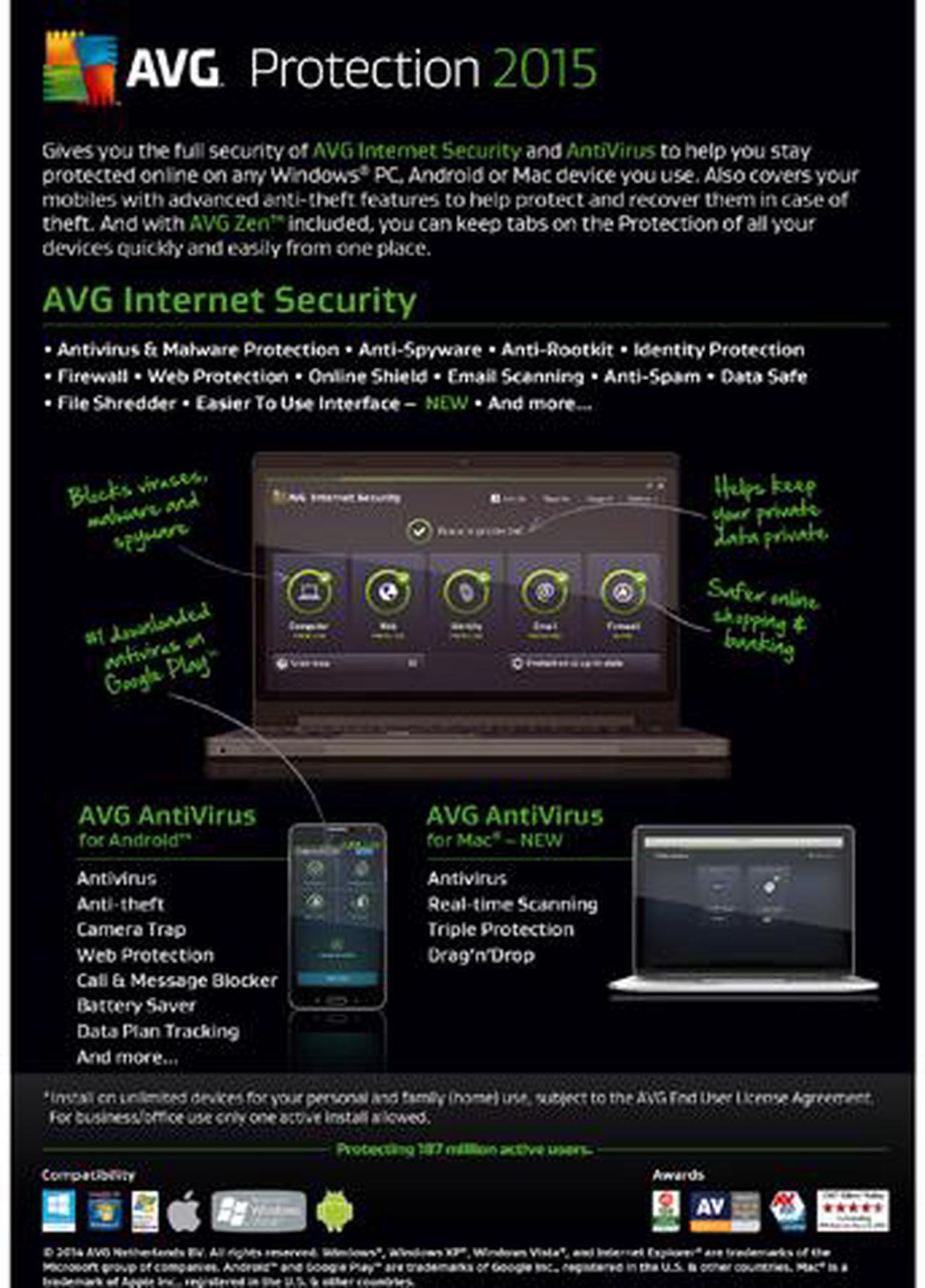 Alt view image 2 of 4 - AVG Protection 2015 - Unlimited Devices / 1 Year (Internet Security)