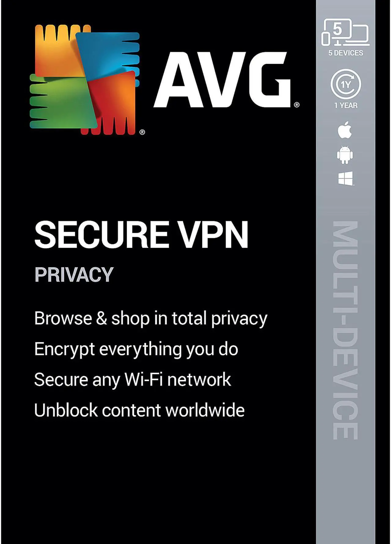 Main image of AVG Secure VPN, 5 Devices 1 Year - Download