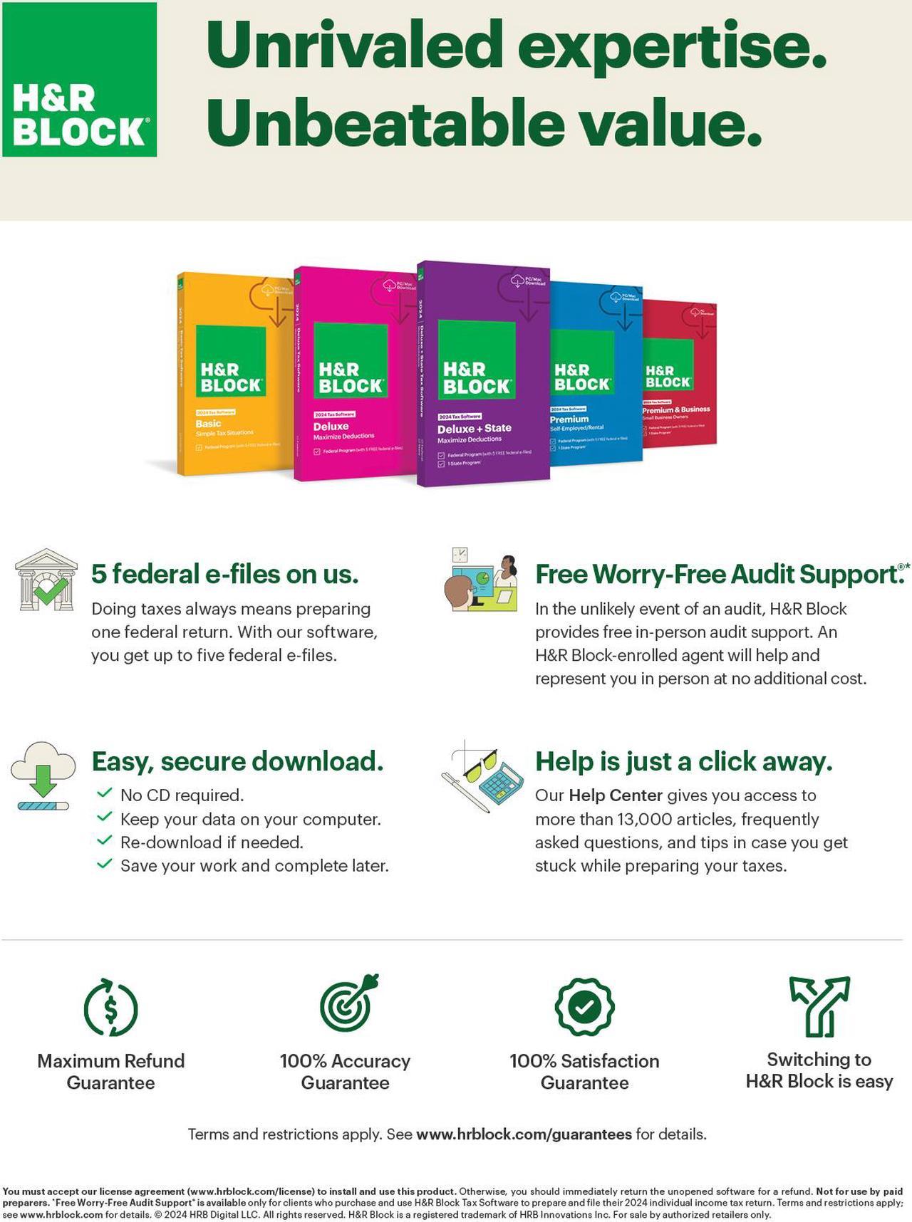 Alt view image 4 of 4 - H&R Block Tax Software Deluxe + State 2024 PC/Mac [Download]