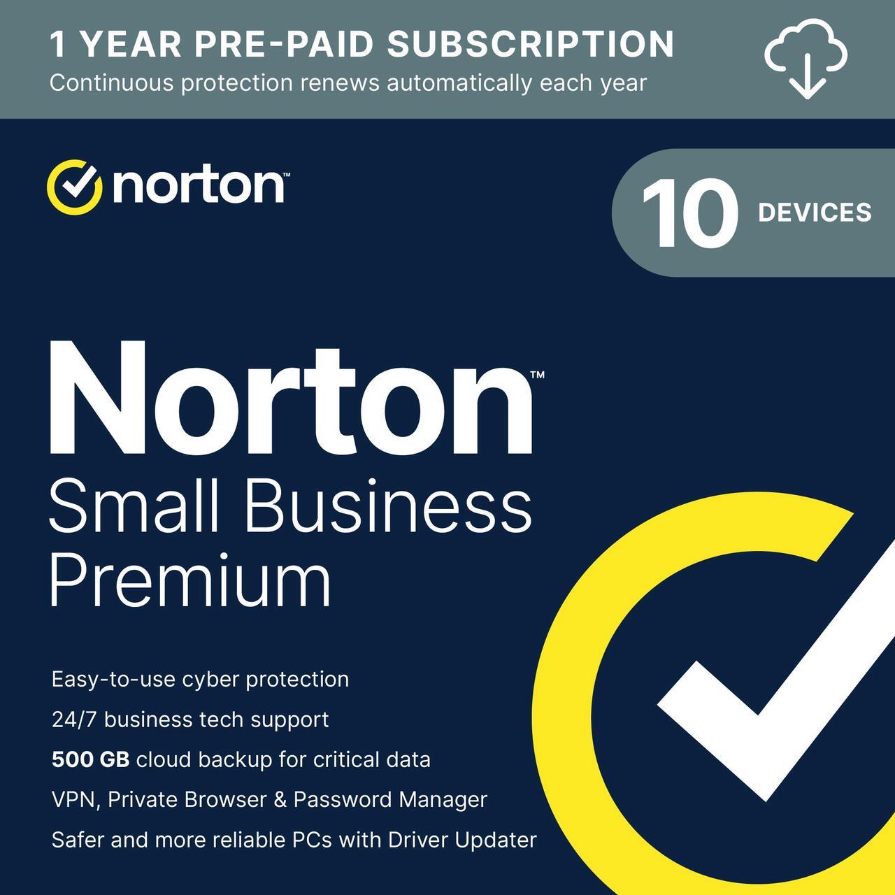 Main image of Norton Norton Small Business Premium 2025, Business-Grade Cybersecurity with Antivirus for 10 Devices Plus 24/7 IT Support, 500GB PC Cloud Backup, Fraud Protection - Download