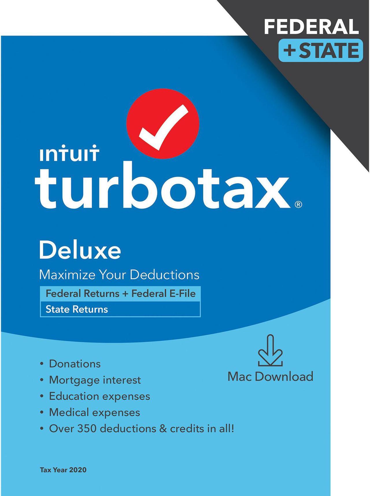 Main image of TurboTax Deluxe 2020 Desktop Tax Software, Federal and State Returns + Federal E-file (State E-file Additional) [Mac Download]