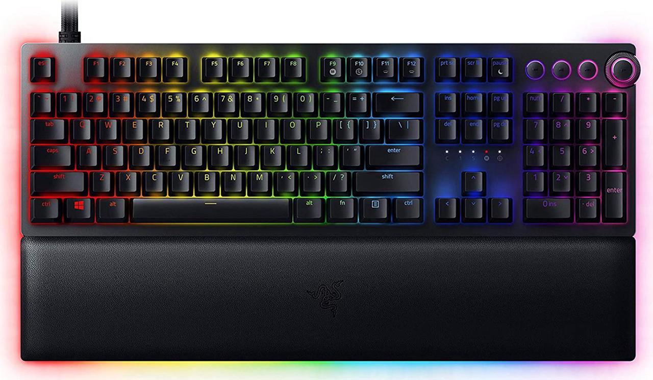 Razer Huntsman V2 Analog Gaming Keyboard: Razer Analog Optical Switches - Chroma RGB Lighting - Magnetic Plush Wrist Rest - Dedicated Media Keys & Dial - Classic Black