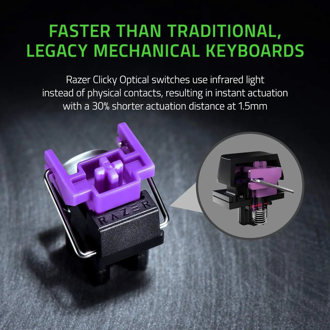 Alt view image 5 of 6 - Razer Huntsman Mini 60% Gaming Keyboard - Clicky Optical Switches, Chroma RGB Lighting, PBT Keycaps, Onboard Memory - Black