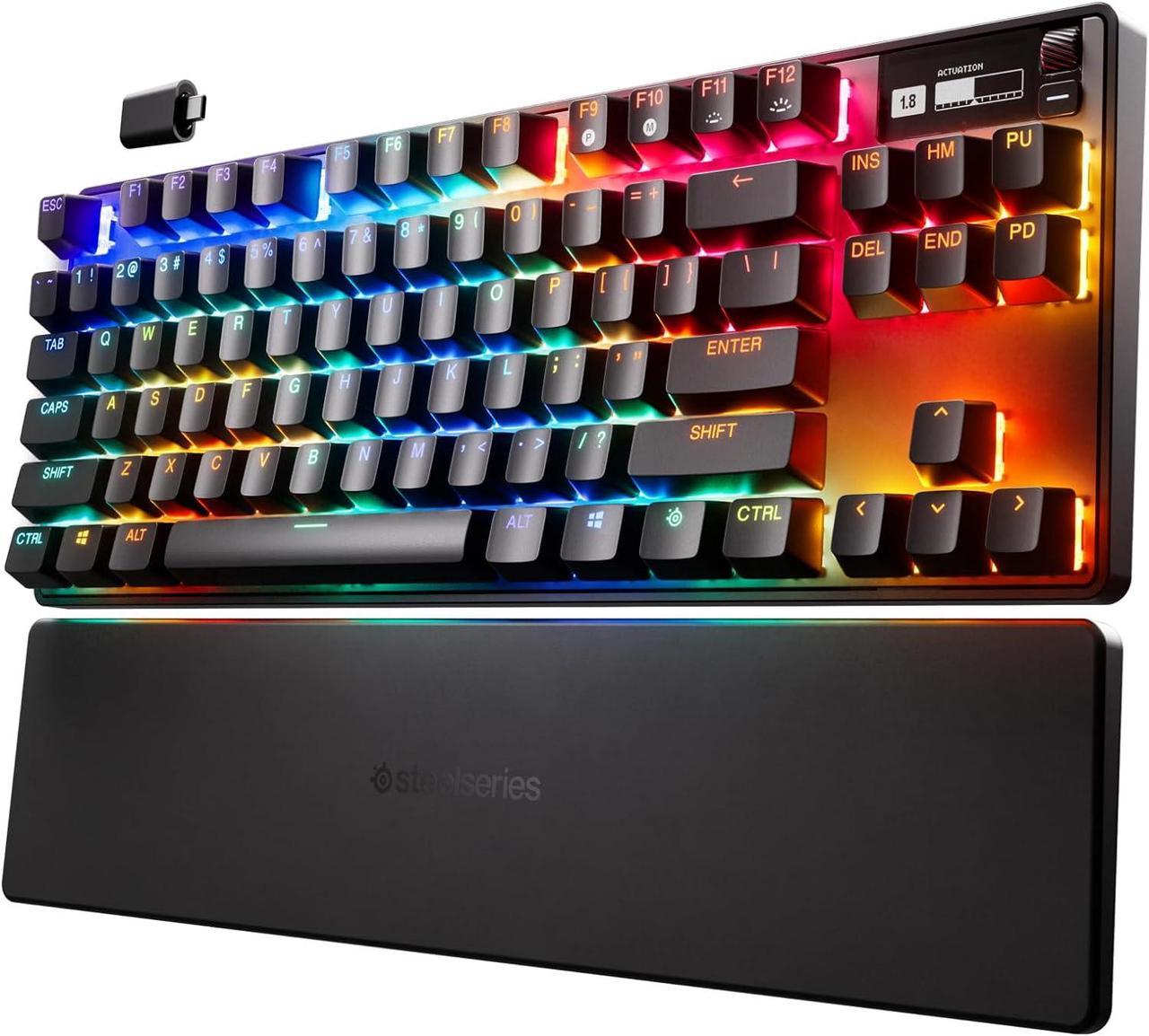 SteelSeries Apex Pro TKL Wireless HyperMagnetic Gaming Keyboard — World's Fastest Keyboard — Esports Tenkeyless — OLED Screen — Adjustable Actuation — PBT Keycaps — Bluetooth — 2.4GHz — USB-C,Black