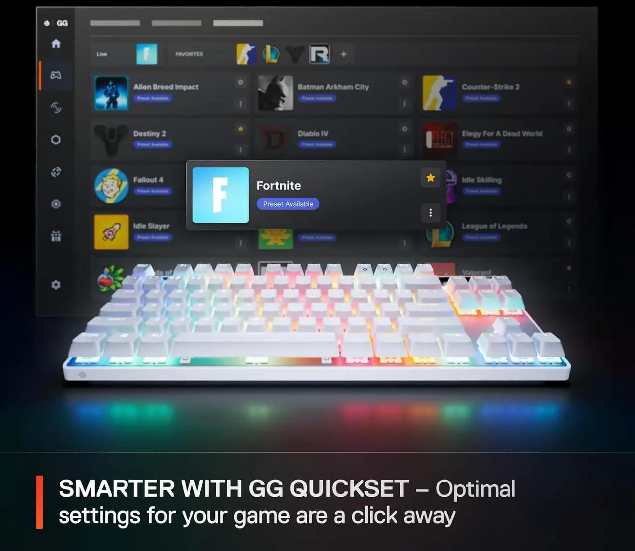 Alt view image 7 of 7 - SteelSeries Apex Pro TKL Gen 3 Gaming Keyboard - OmniPoint 3.0 Switches, Adjustable Actuation, Rapid Trigger, Game-Ready Presets, Rapid Tap/SOCD, OLED RGB, PBT Keycaps, USB-C - White