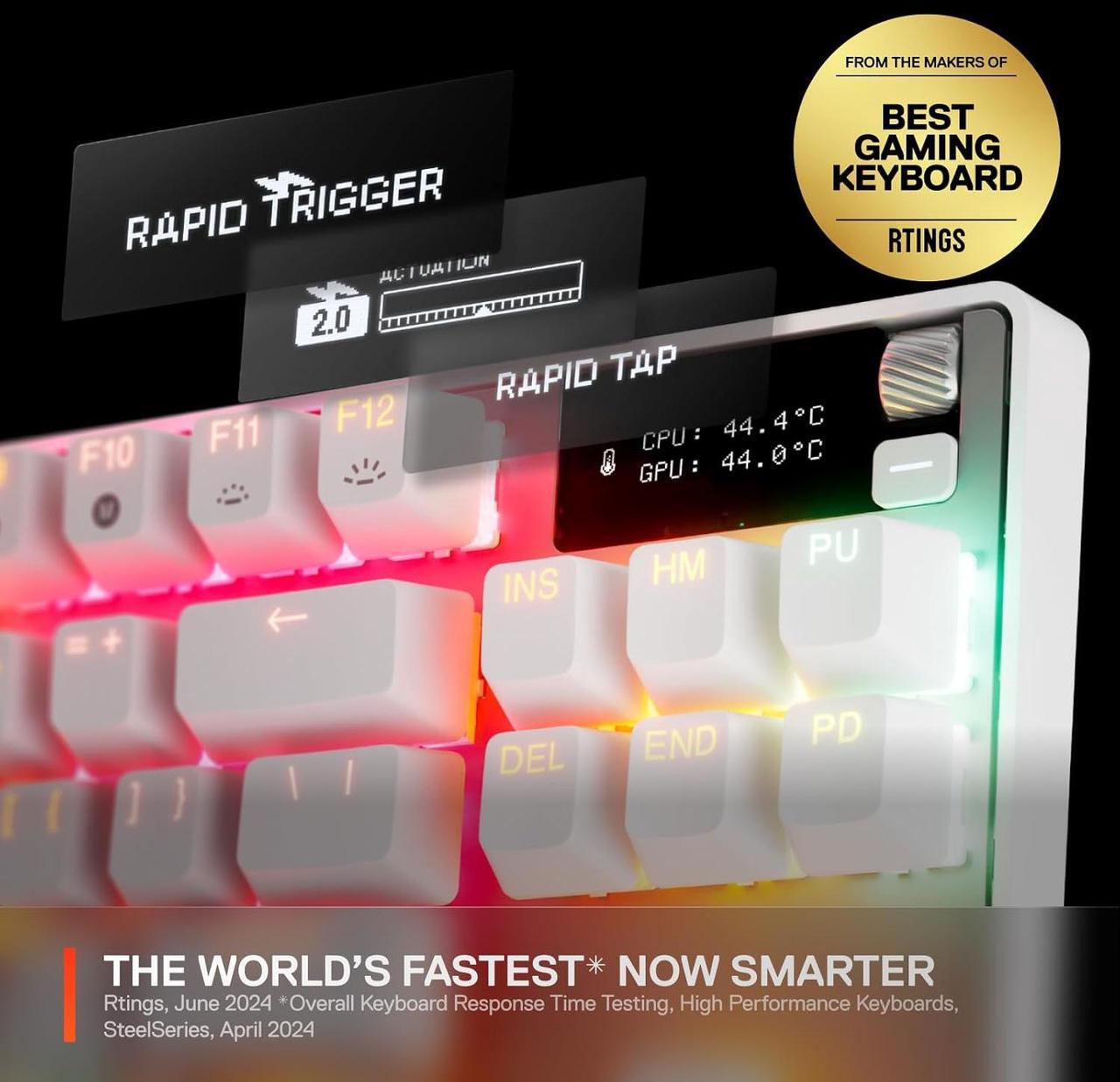 Alt view image 5 of 7 - SteelSeries Apex Pro TKL Gen 3 Gaming Keyboard - OmniPoint 3.0 Switches, Adjustable Actuation, Rapid Trigger, Game-Ready Presets, Rapid Tap/SOCD, OLED RGB, PBT Keycaps, USB-C - White