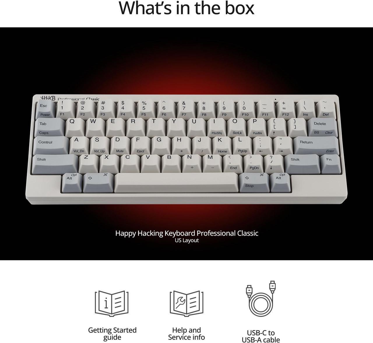Alt view image 9 of 9 - Happy Hacking Keyboard Professional Classic (Wired, USB-C, Mac, Windows, White, Printed) with 2 Year Advance Exchange Warranty CG01000-296201