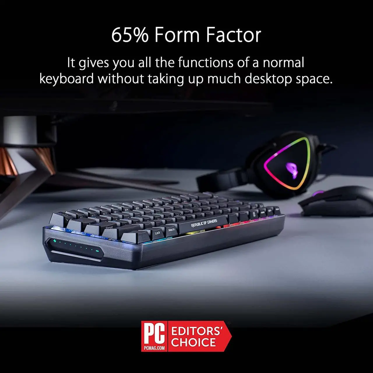 Alt view image 2 of 12 - ASUS ROG Falchion NX 65% Wireless RGB Gaming Mechanical Keyboard | ROG NX Brown Tactile Switches, PBT Doubleshot Keycaps, Wired / 2.4G Hz, Touch Panel, Keyboard Cover Case, Macro Support