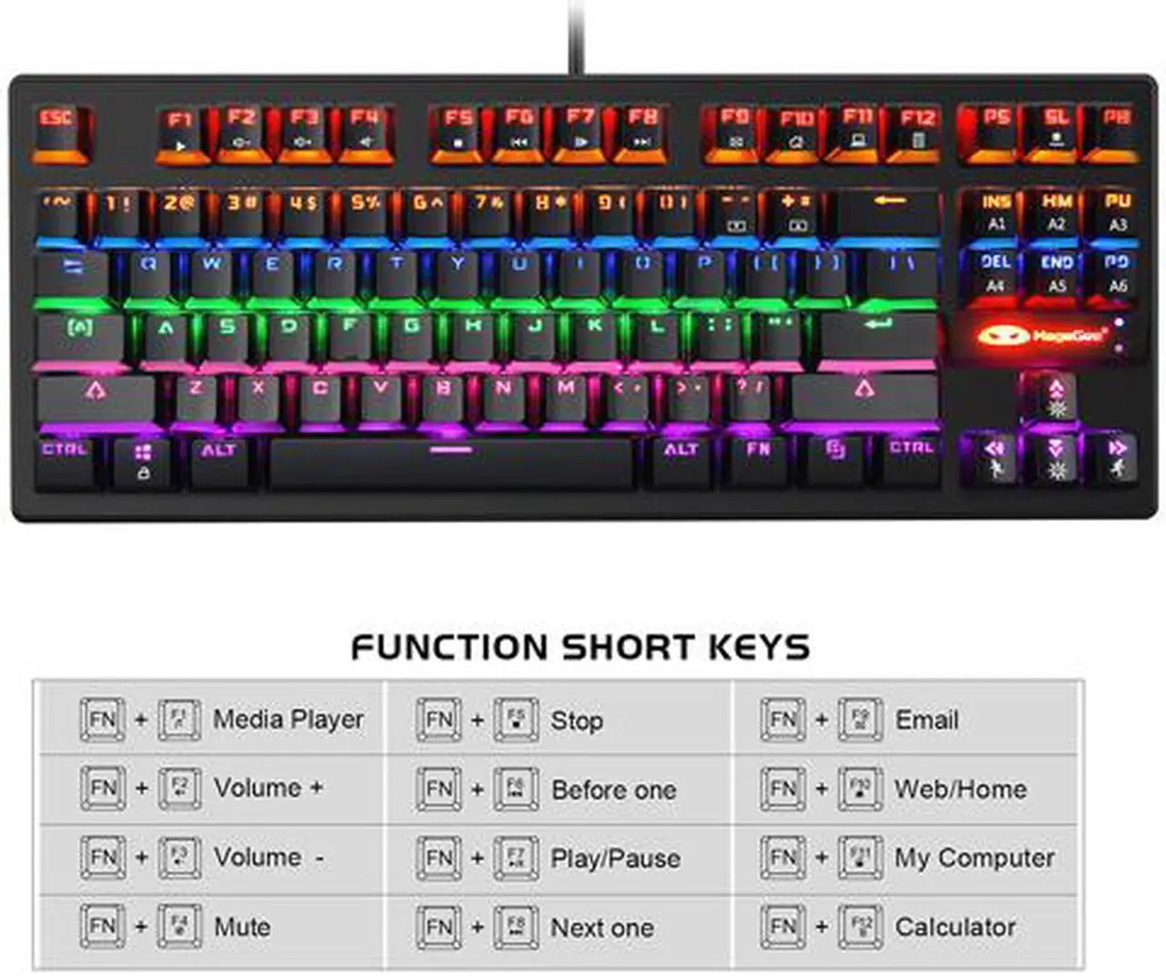 Alt view image 5 of 7 - MK1 PC Mechanical Gaming Keyboards - 7-Color LED Backlit Mechanical Keyboard - USB Mechanical Computer Keyboard Wired Blue Switches for MAC/PC Gamers (Black)