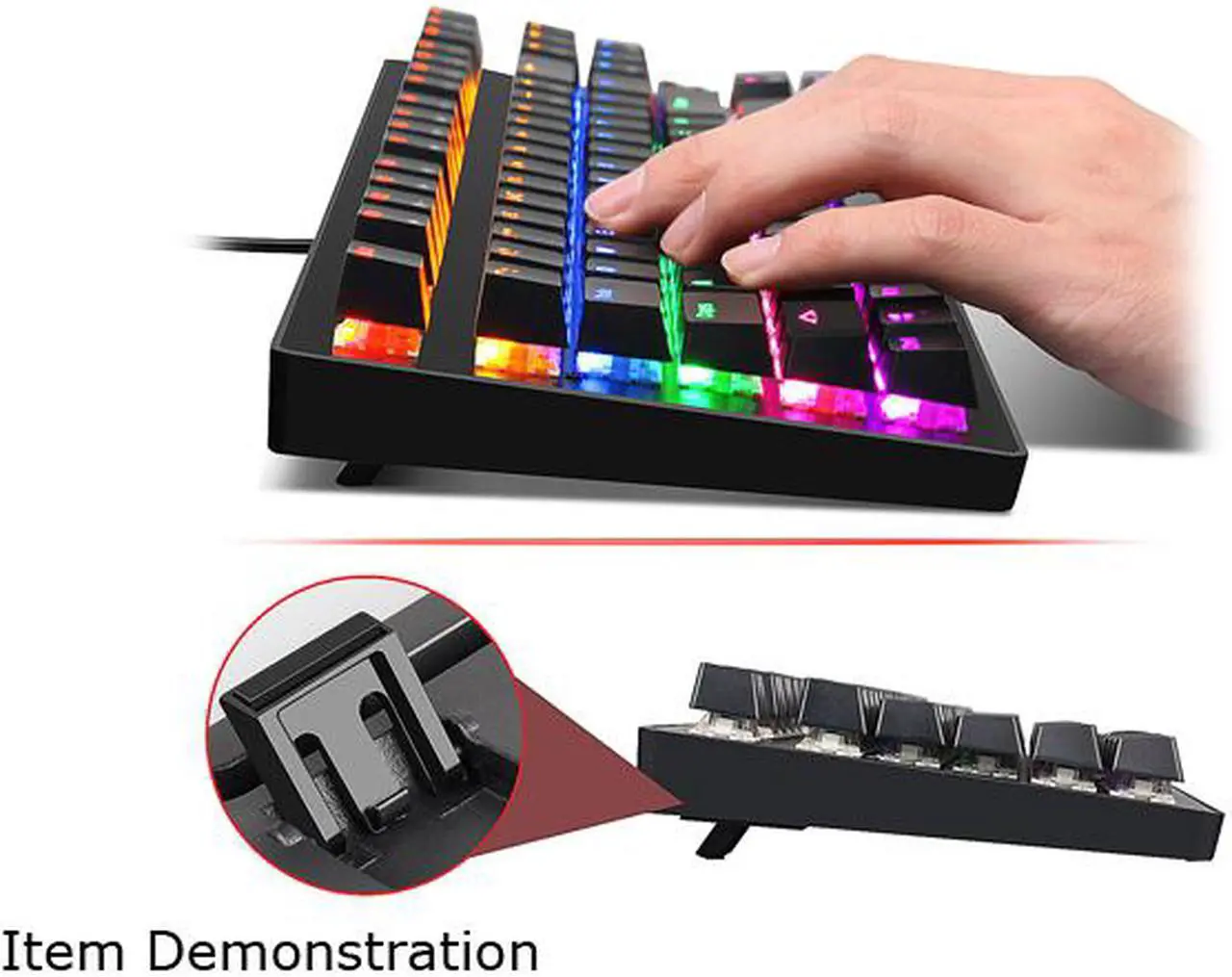 Alt view image 6 of 7 - MK1 PC Mechanical Gaming Keyboards - 7-Color LED Backlit Mechanical Keyboard - USB Mechanical Computer Keyboard Wired Blue Switches for MAC/PC Gamers (Black)