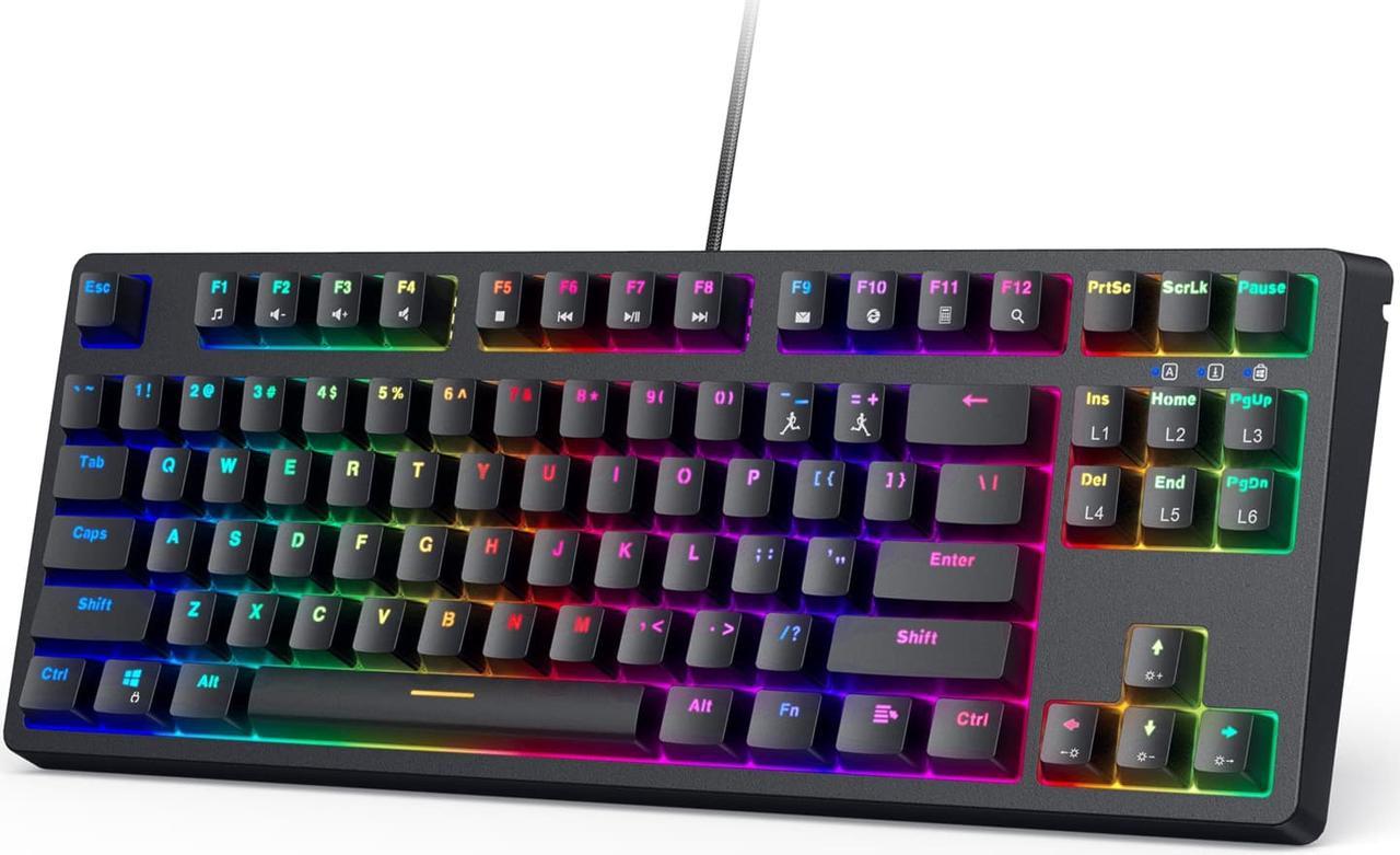 AUKEY TKL Mechanical Gaming Keyboard with RGB and Red Switches, 87-Key Wired Keyboard with Anti-Ghosting & Gaming Software for PC and Mac KM-G14