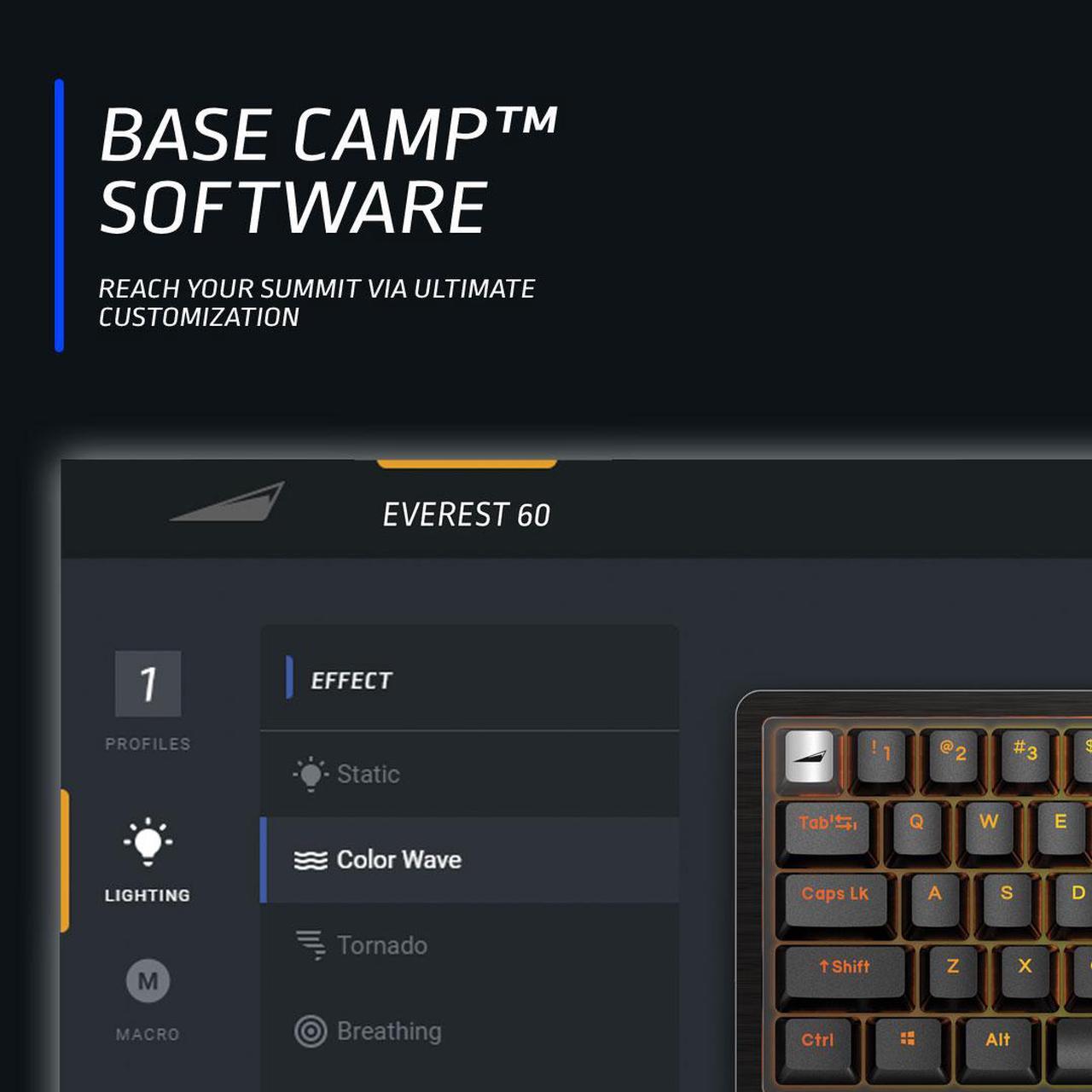 Alt view image 9 of 14 - MOUNTAIN Everest 60 RGB Gaming Keyboard - 60% with Arrow Keys, lubed MOUNTAIN switches, Sophisticated Sound dampening and 5-pin hot-swap - Midnight Black (Linear 45)