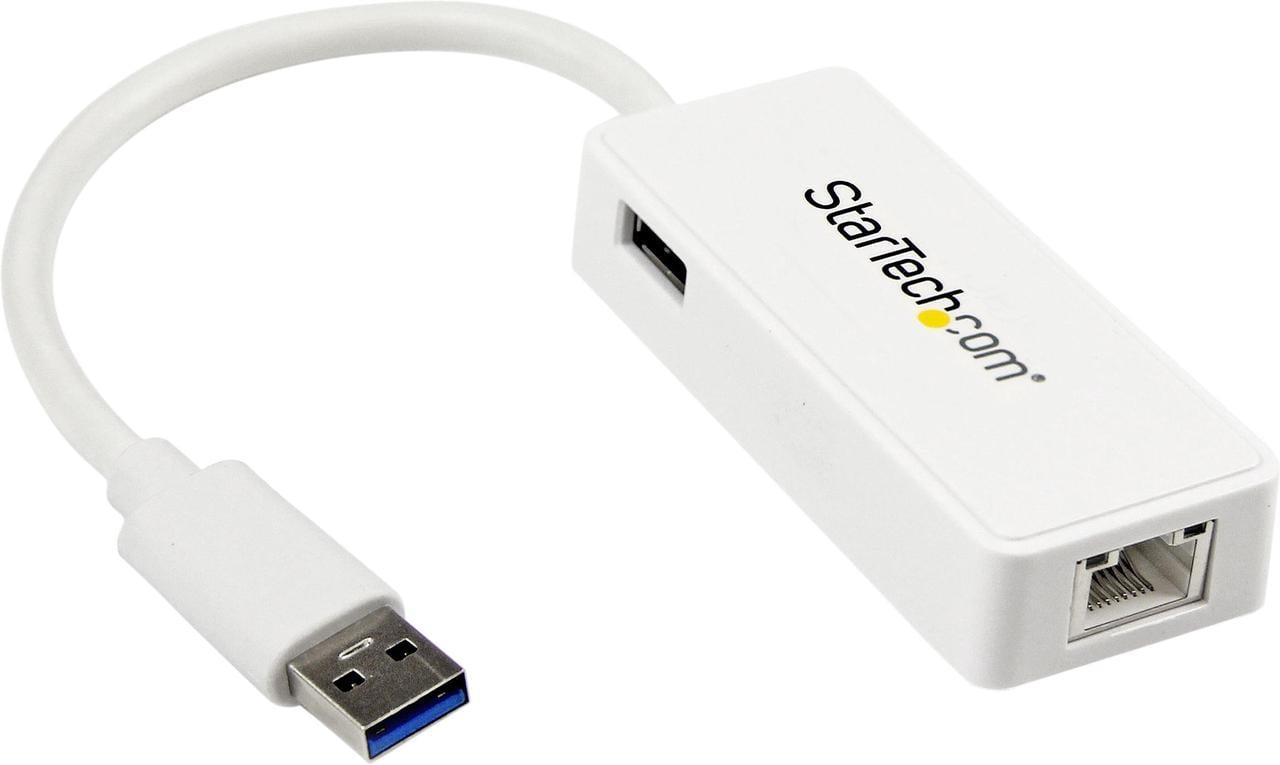 StarTech USB31000SPTW USB 3.0 to Gigabit Ethernet Adapter NIC w/ USB Port - White