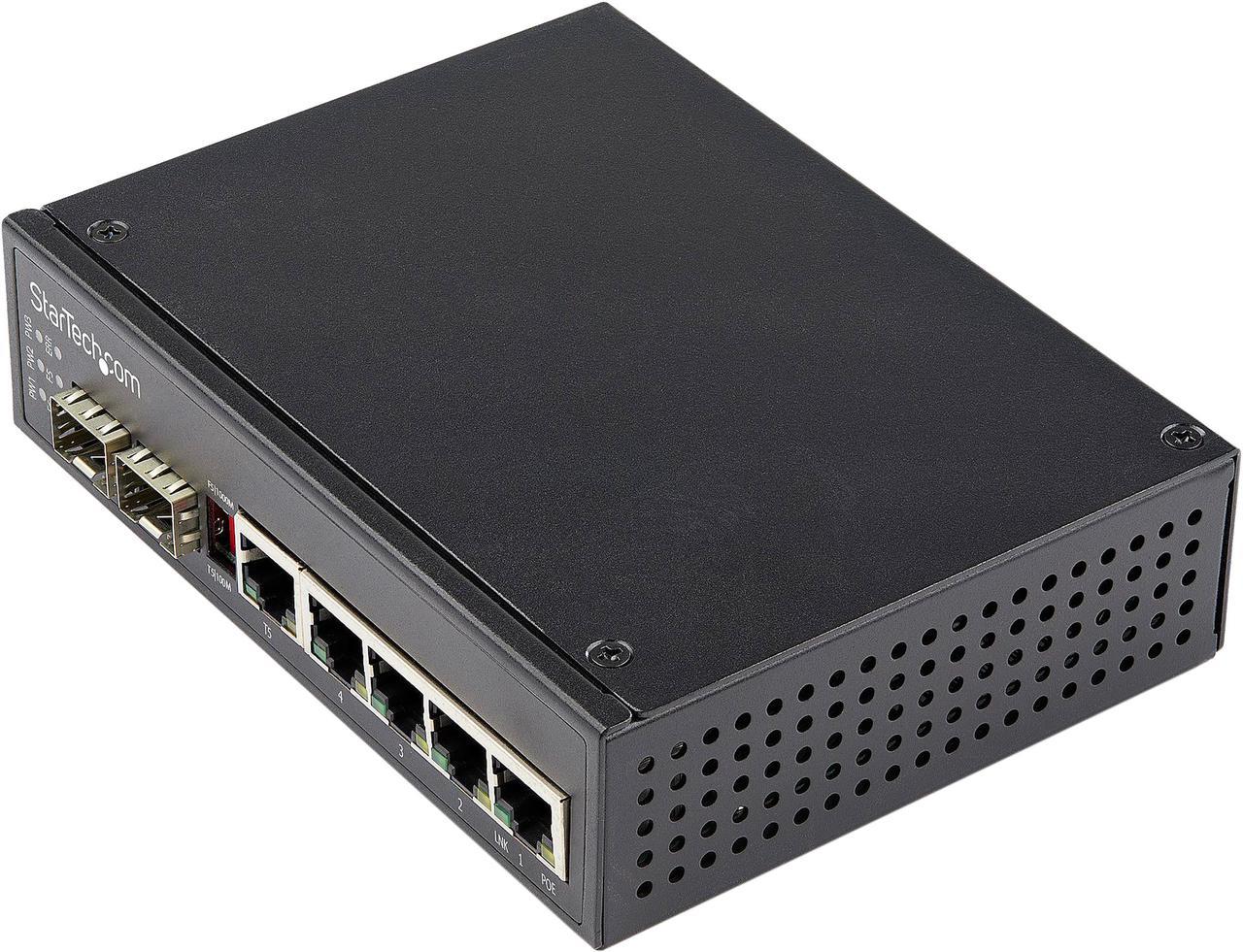 StarTech.com IES1G52UPDIN Industrial 6 Port Gigabit Ethernet Switch 4 PoE RJ45 +2 SFP Slots 30W PoE+ 48VDC 10/100/1000 Power Over Ethernet LAN Switch -40°C to 75°C with DIN Connector/Mountable (IES1G52UPDIN)