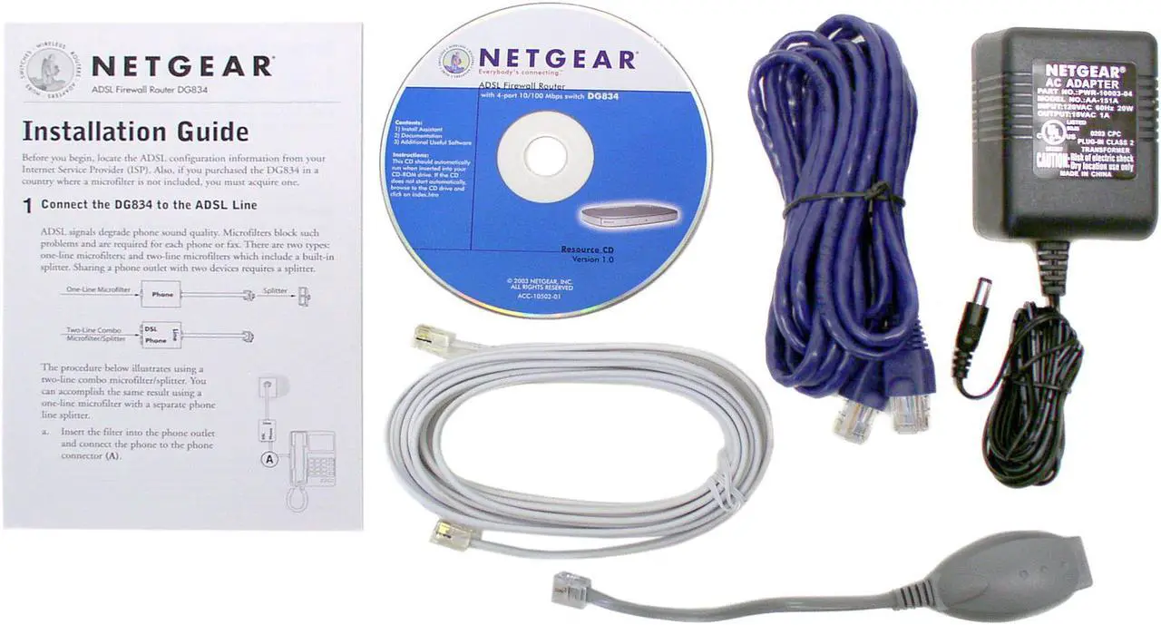 Alt view image 3 of 4 - NETGEAR DG834 ADSL Firewall Router with 4-port 10/100 Mbps Switch ADSL RJ-11, T1.413, G.DMT, G.Lite, ITU Annex A; Annex B version is DG834B WAN Ports Four (4) 10/100 Mbps auto-sensing, Auto Uplink™ RJ-45 ports (one Cat 5 UTP cable included)