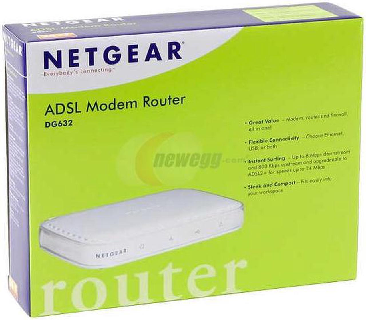 Alt view image 4 of 4 - NETGEAR DG632 ADSL Modem Router ADSL, RJ-11 pins 2 and 3, T1.413, G.DMT, G.Lite, ITU Annex A (Annex B available) WAN Ports 10BASE-T or 100BASE-TX, RJ-45, Auto MDI/MDI-X, USB 1.1 LAN Ports