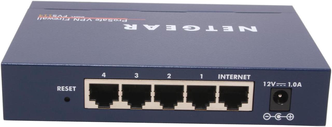 Alt view image 3 of 5 - NETGEAR FVS114 Up to 11.5 Mbps WAN-to-LAN, up to 2.1 Mbps for 3DES throughput LAN ports: Four 10/100 Mbps RJ-45 ports
WAN port: 10/100BASE-T RJ-45 port Firewall 8 with 4-port Switch