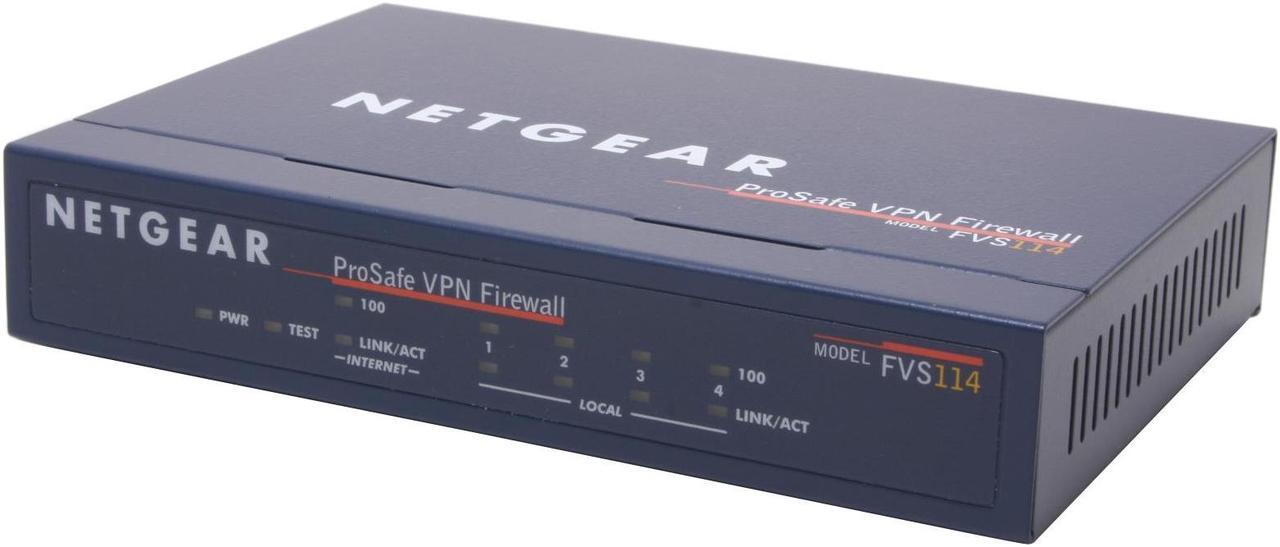 Main image of NETGEAR FVS114 Up to 11.5 Mbps WAN-to-LAN, up to 2.1 Mbps for 3DES throughput LAN ports: Four 10/100 Mbps RJ-45 ports
WAN port: 10/100BASE-T RJ-45 port Firewall 8 with 4-port Switch
