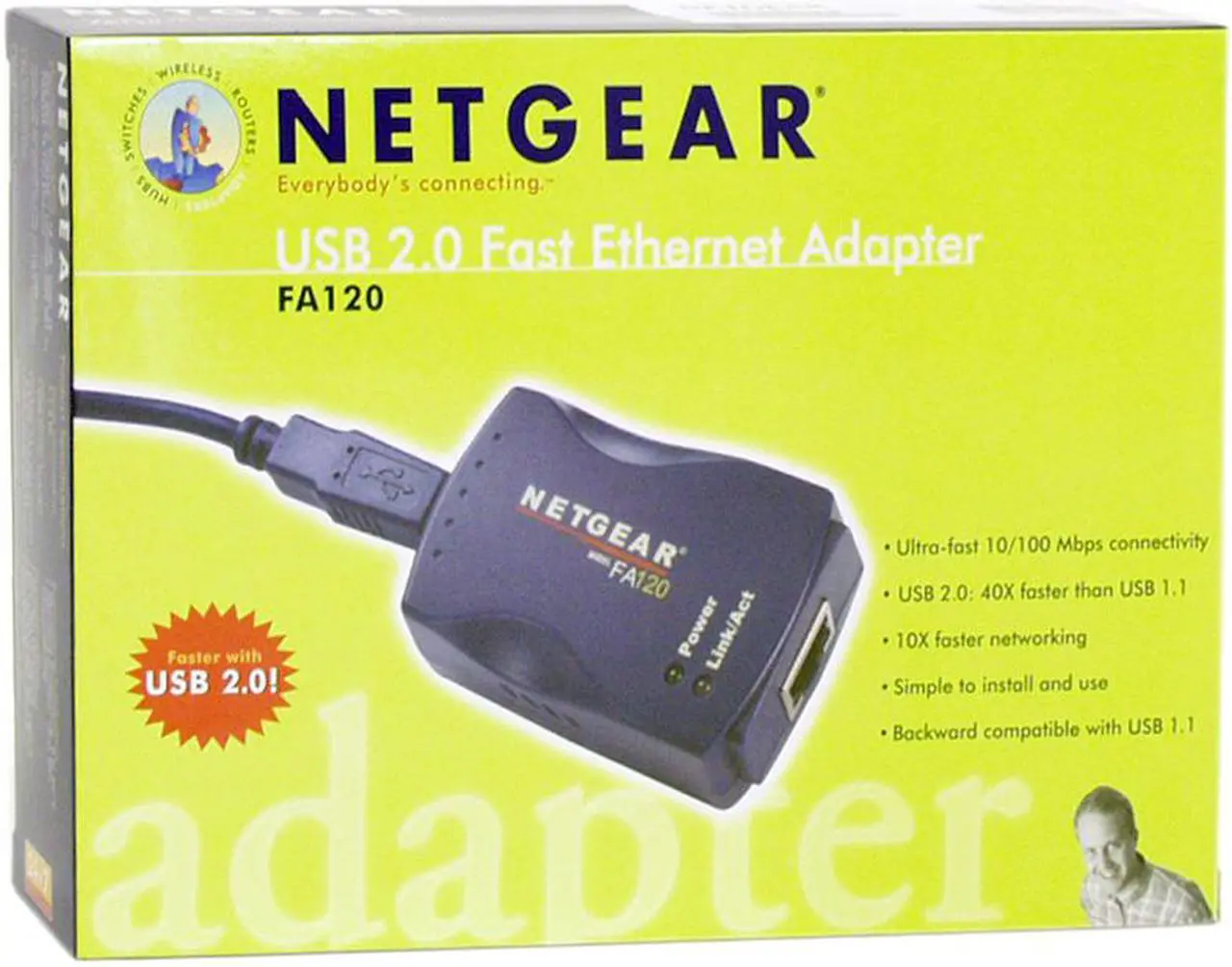 Alt view image 3 of 3 - NETGEAR FA120 Fast Ethernet Adapter 10/100Mbps RJ-45, USB Type-A