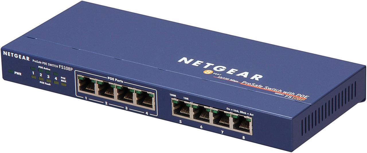 NETGEAR 8 Port Fast Ethernet Unmanaged Switch, 4xPoE 56W, ProSAFE Lifetime Protection (FS108P)