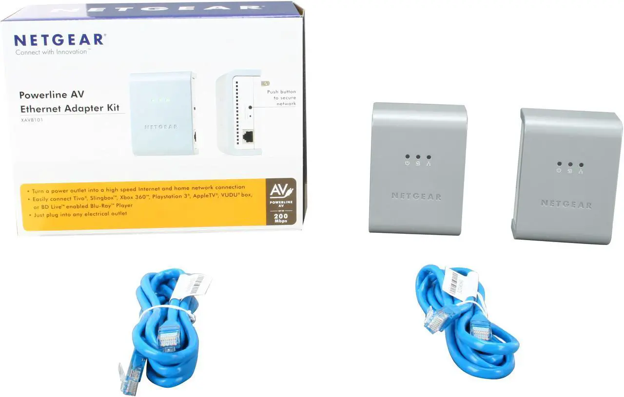 Alt view image 5 of 5 - NETGEAR XAVB101-100NAS Powerline AV Ethernet Adapter Kit Up to 200Mbps