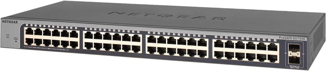 NETGEAR 50-Port Gigabit Ethernet Plus Switch (GS750E) - with 2 x 1G SFP, Desktop/Rackmount, and ProSAFE Limited Lifetime Protection