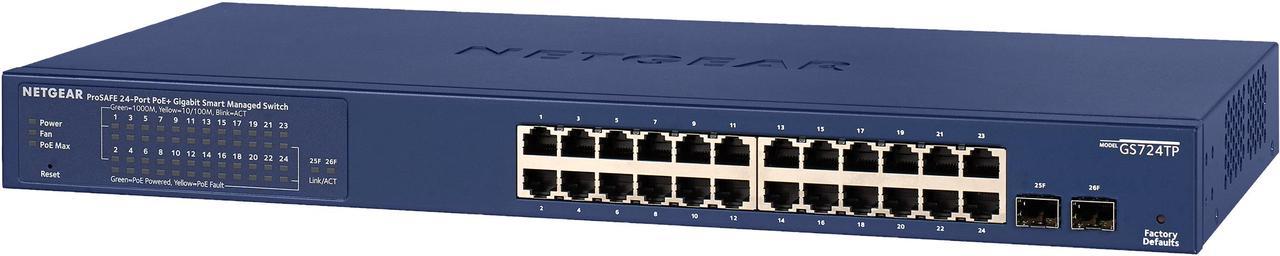 NETGEAR 24-Port PoE Gigabit Ethernet Smart Switch with PoE+ (190W) (GS724TP)