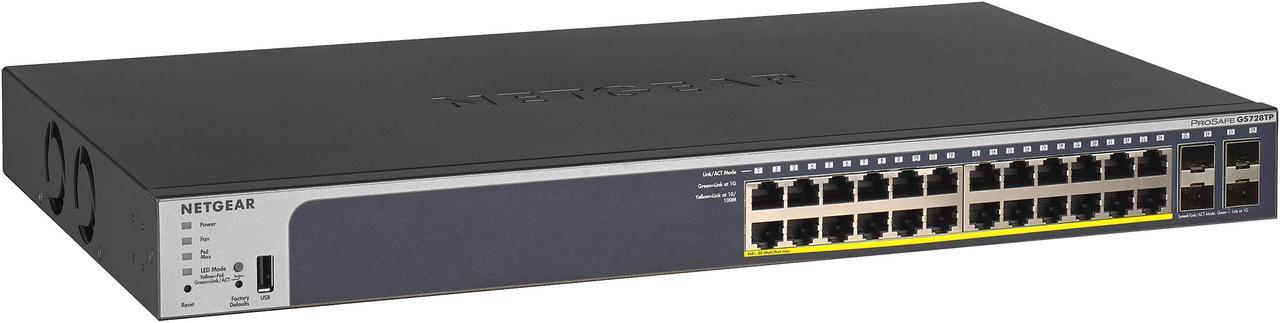 NETGEAR 24-Port Gigabit PoE+ Ethernet Smart Managed Pro Switch with 4 SFP Ports | 190W | ProSAFE and Lifetime Technical Chat Support (GS728TP)