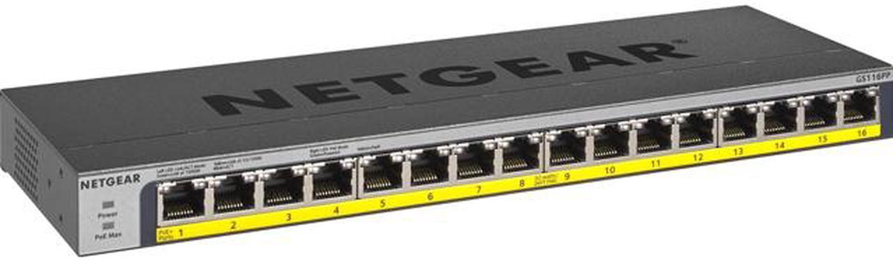 NETGEAR 16-Port Gigabit Ethernet High-Power Unmanaged PoE+ Switch with FlexPoE (183W) | GS116PP