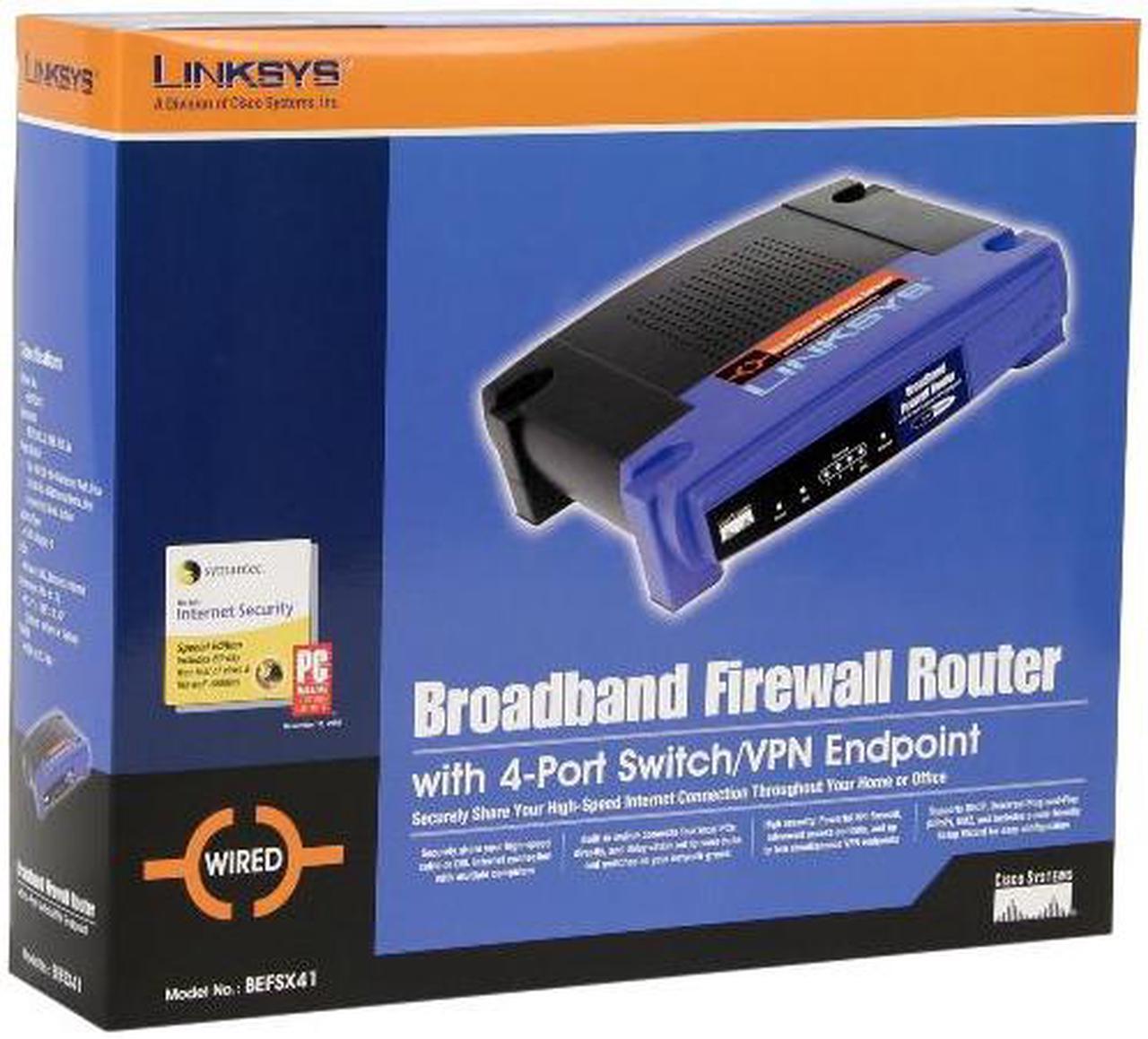 Alt view image 5 of 5 - LINKSYS BEFSX41 Cable/DSL Firewall Router with 4-Port Switch/VPN Endpoint 10/100 (Half Duplex) 20/200 (Full Duplex) WAN Ports 10/100 (Half Duplex) 20/200 (Full Duplex) LAN Ports
