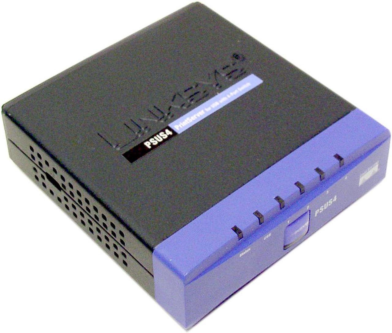 LINKSYS PSUS4 PrintServer for USB with 4 port Switch RJ45 USB 1.1