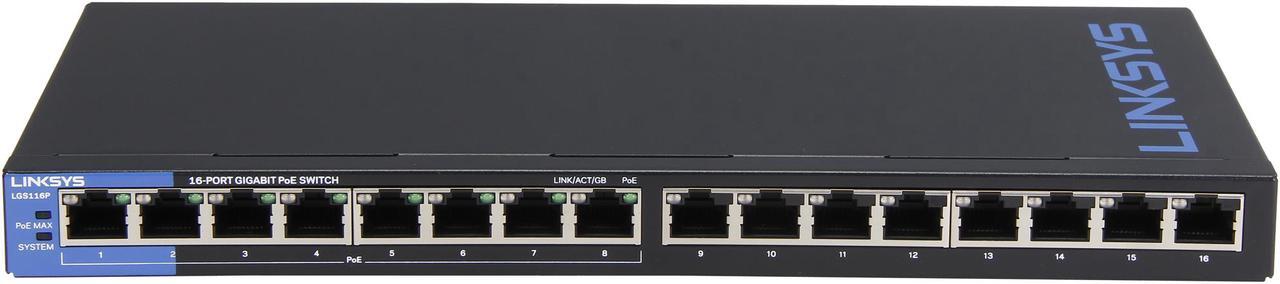 Alt view image 2 of 5 - LINKSYS LGS116P 16-Port Business Desktop Gigabit PoE+ Switch
