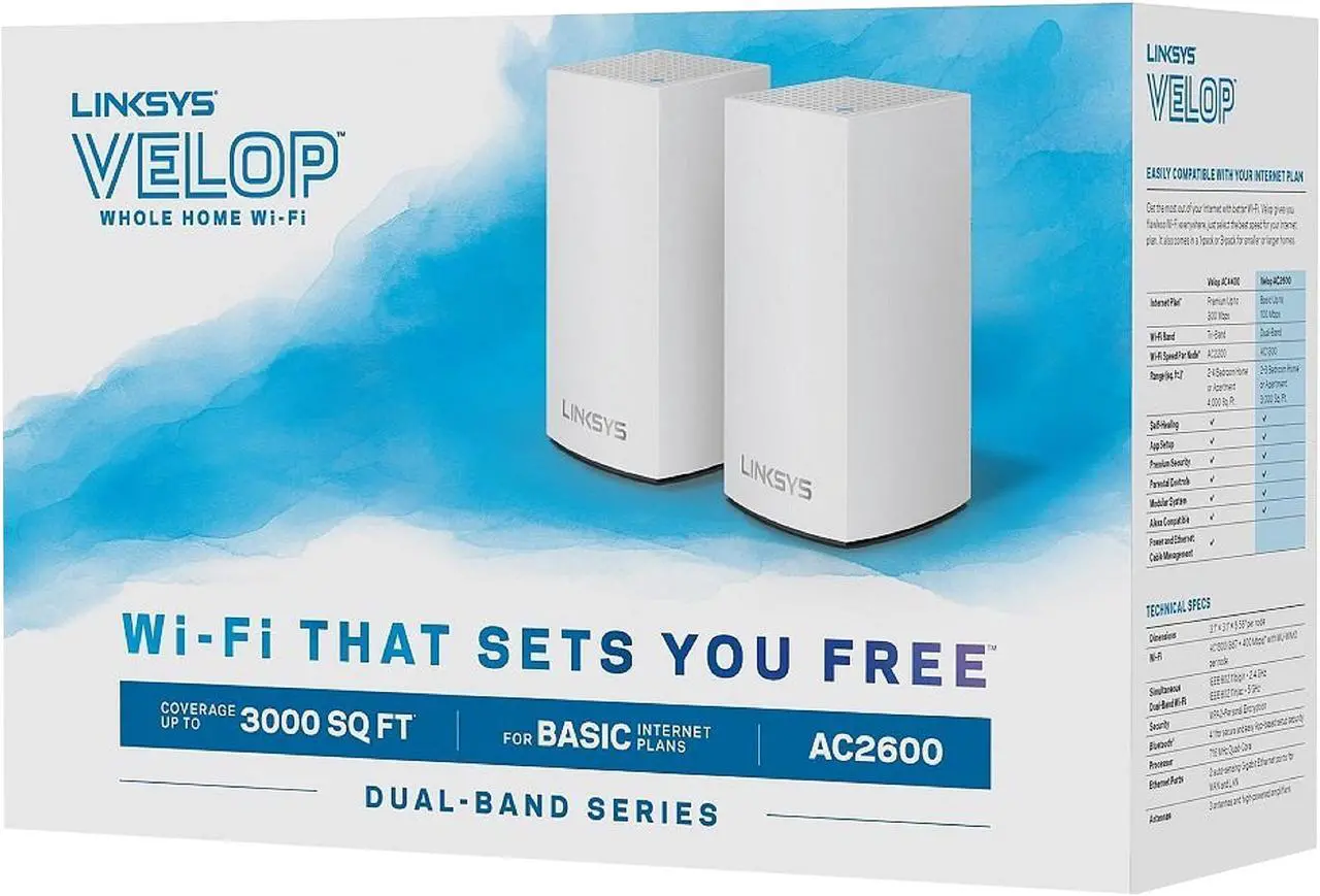 Alt view image 4 of 5 - Linksys Velop WHW0102 Whole Home Mesh Wi-Fi Router Dual-Band System AC2600 (2-pack)