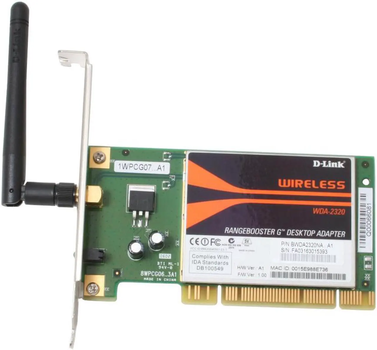 Alt view image 3 of 7 - D-Link WDA-2320 Rangebooster G Desktop Adapter IEEE 802.11b/g PCI Up to 108Mbps Wireless Data Rates