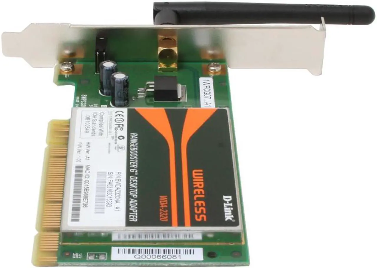 Alt view image 4 of 7 - D-Link WDA-2320 Rangebooster G Desktop Adapter IEEE 802.11b/g PCI Up to 108Mbps Wireless Data Rates