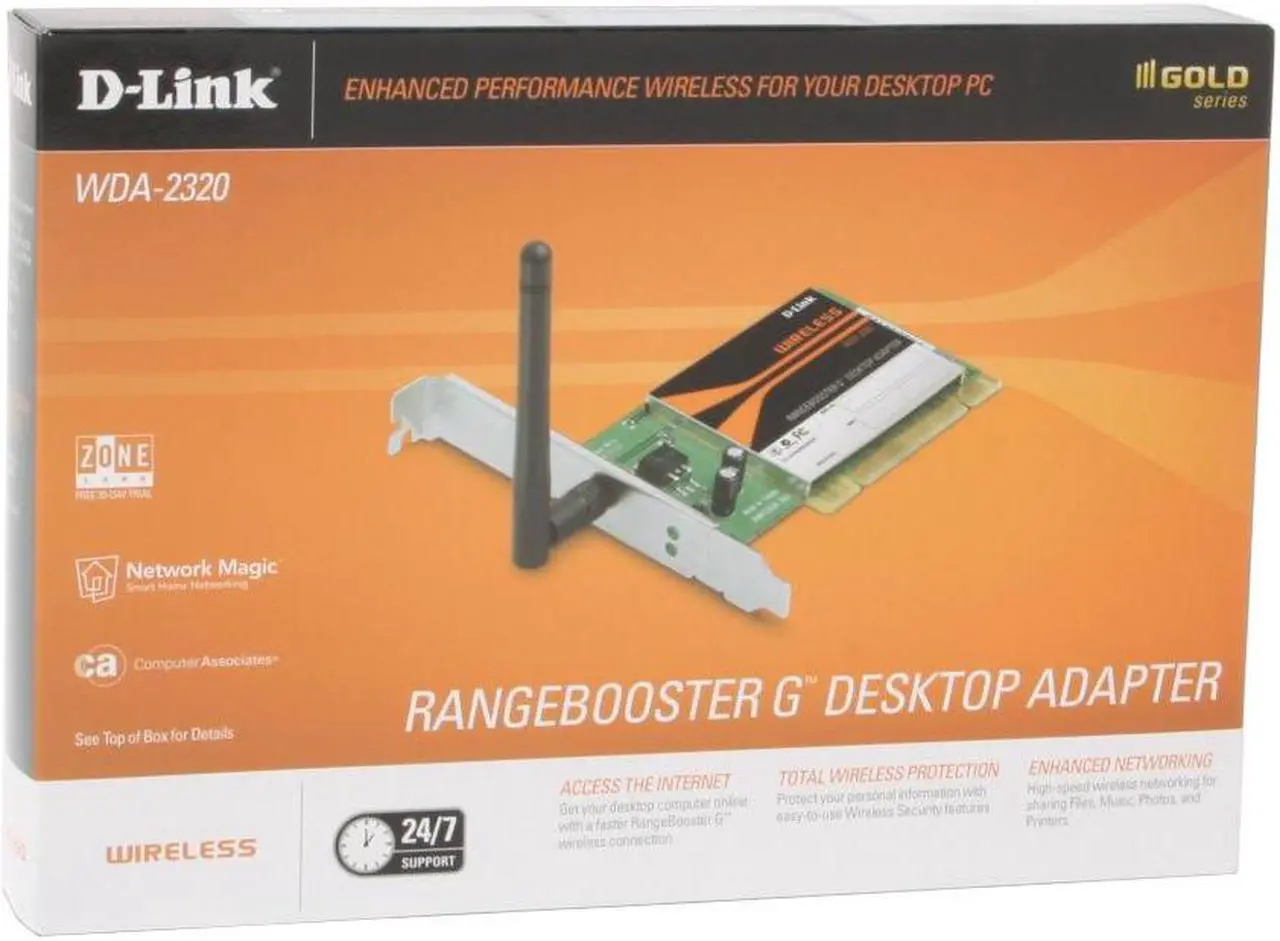 Alt view image 7 of 7 - D-Link WDA-2320 Rangebooster G Desktop Adapter IEEE 802.11b/g PCI Up to 108Mbps Wireless Data Rates