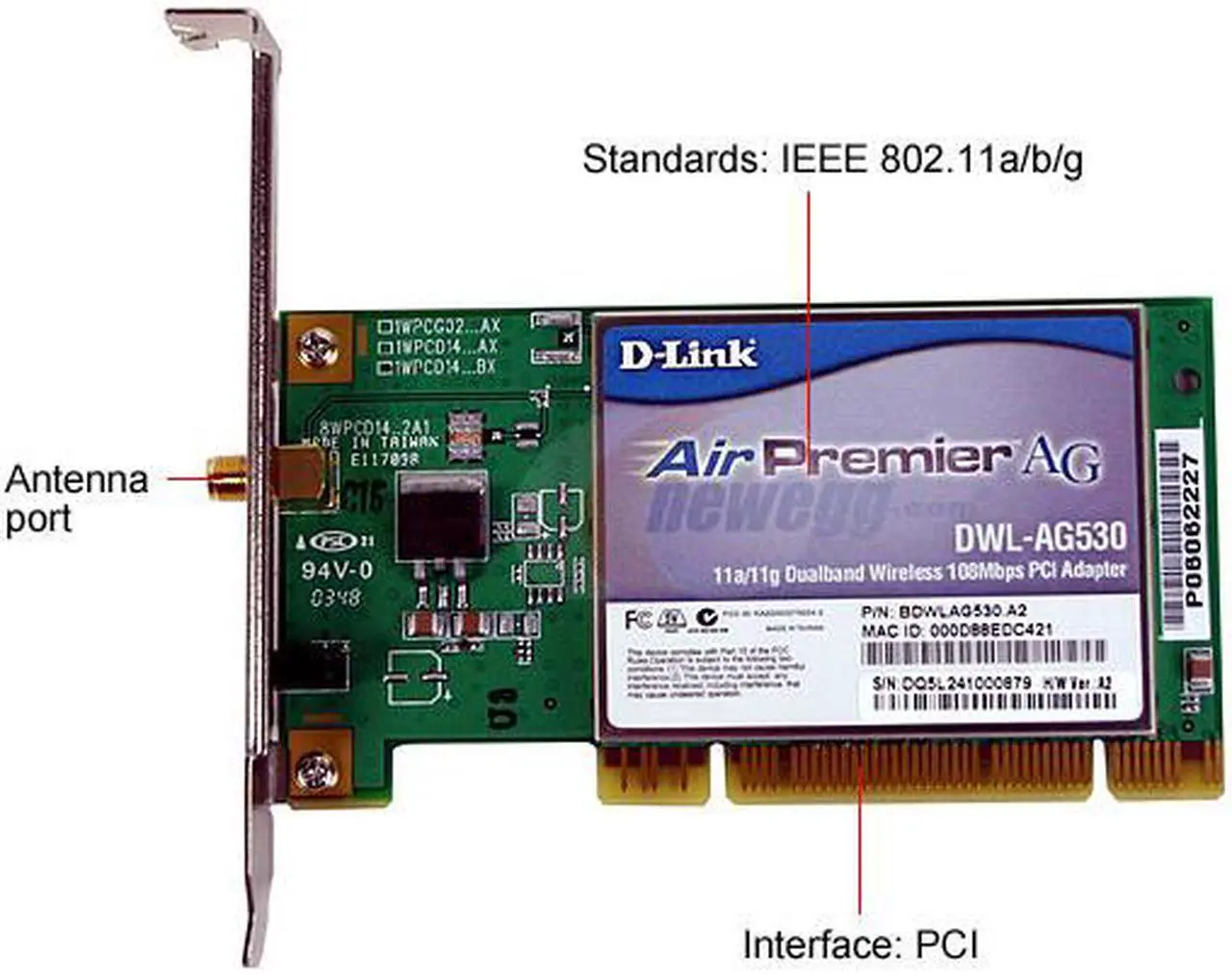 Alt view image 3 of 6 - D-Link DWL-AG530 Wireless Adapter IEEE 802.11a/b/g 32-bit PCI Up to 108Mbps Wireless Data Rates