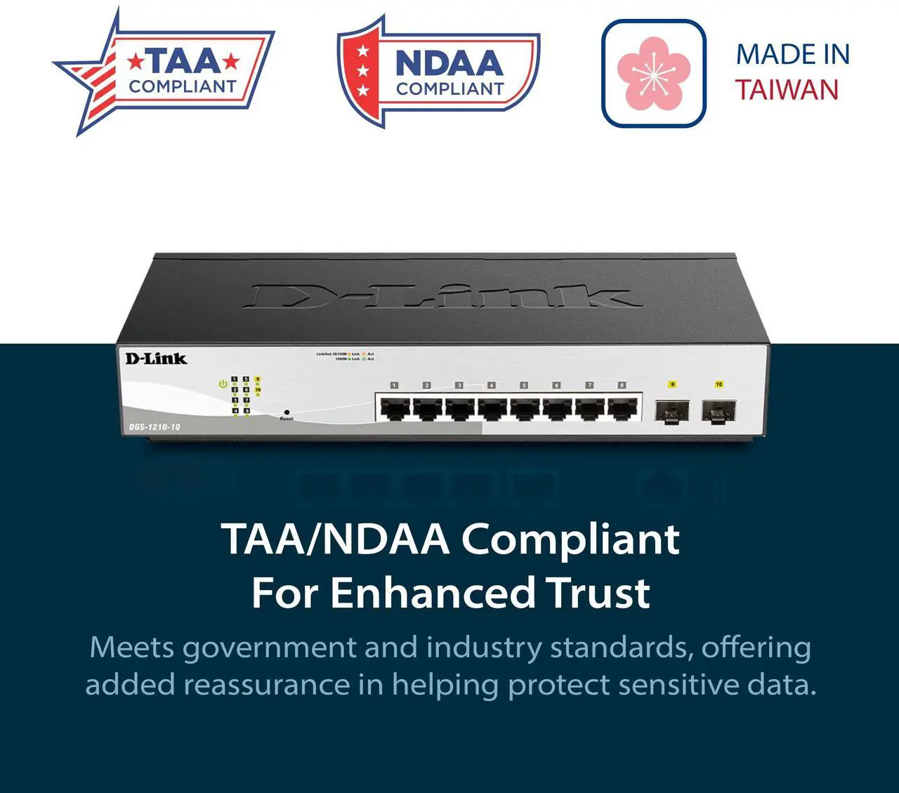 Alt view image 9 of 12 - D-Link 10-Port Gigabit Smart Managed Switch | 8 GbE + 2 Optical SFP Ports | L3 Lite | Surveillance Mode | NDAA/TAA Compliant (DGS-1210-10)
