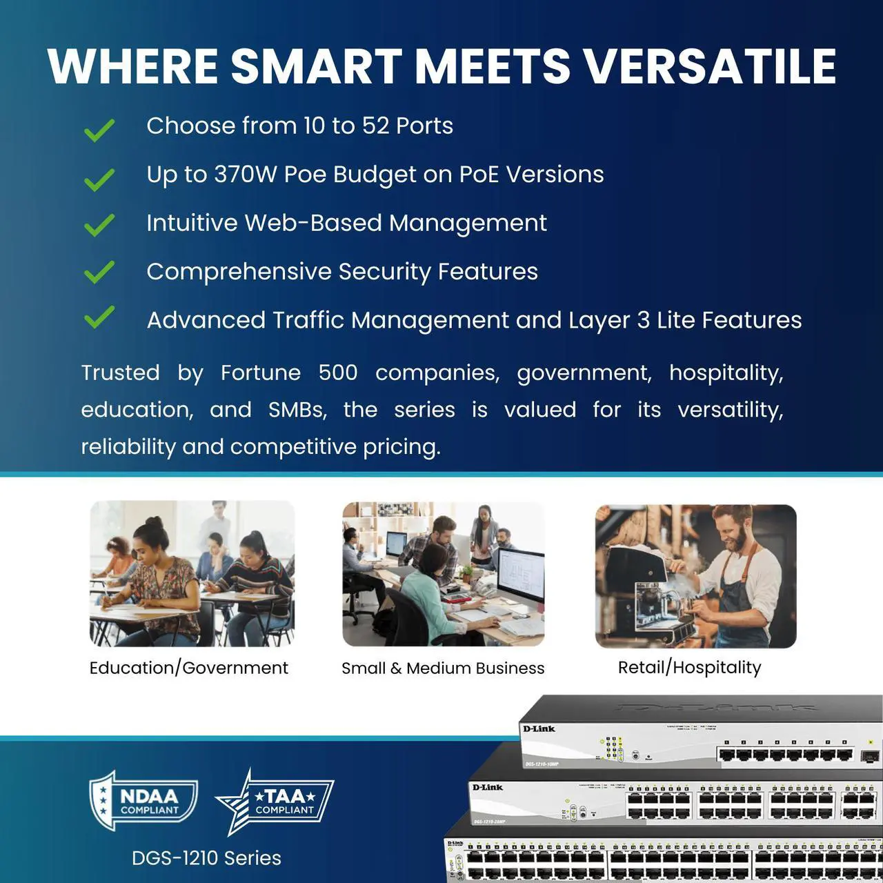 Alt view image 10 of 12 - D-Link 10-Port Gigabit Smart Managed Switch | 8 GbE + 2 Optical SFP Ports | L3 Lite | Surveillance Mode | NDAA/TAA Compliant (DGS-1210-10)