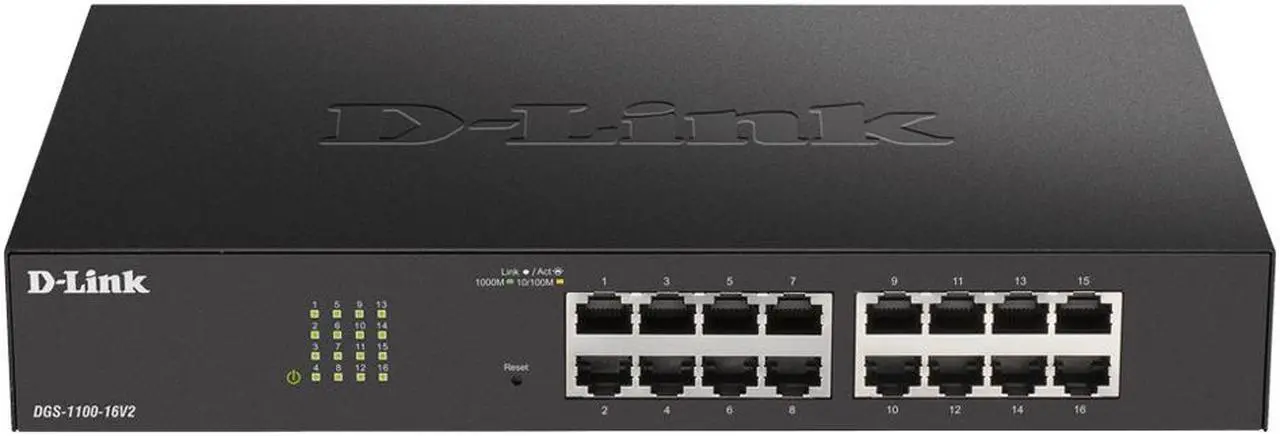 Main image of D-Link Ethernet Switch, 16 Port Easy Smart Managed Gigabit Network Internet Desktop or Rack Mountable (DGS-1100-16V2), Black