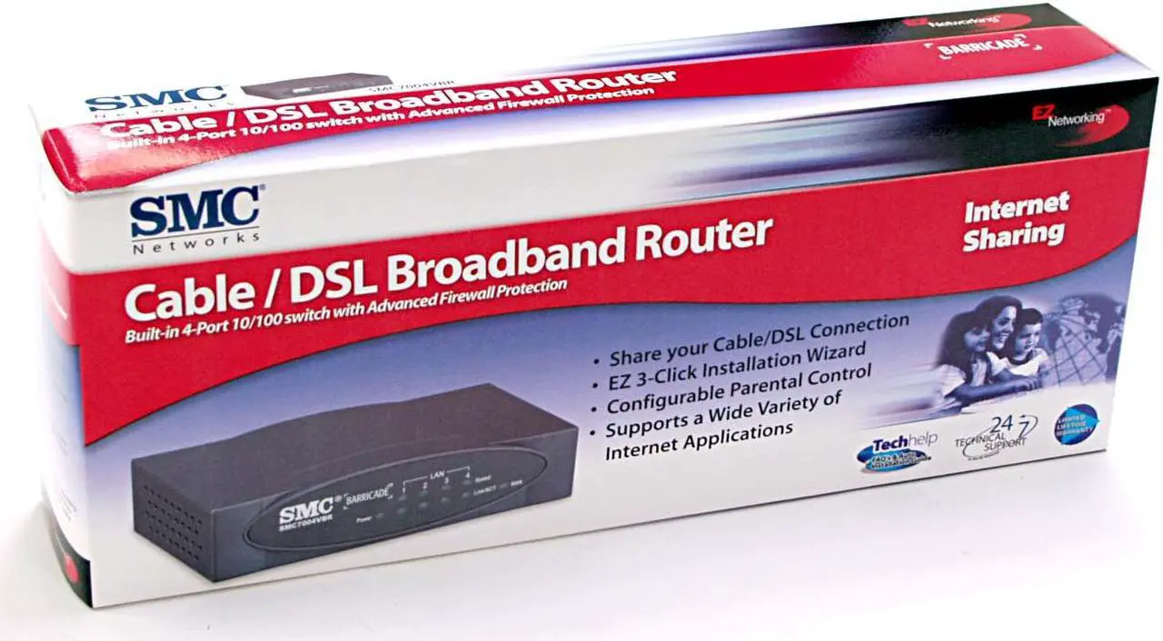 Alt view image 5 of 5 - SMC LG-ERICSSON Barricade SMC7004VBR Cable/DSL Broadband Router 1 x 10/100Mbps WAN Ports 4 x 10/100Mbps LAN Ports