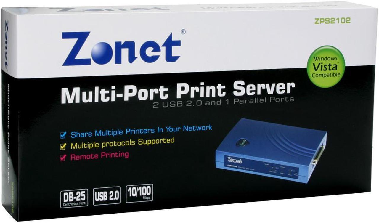 Alt view image 8 of 8 - Zonet ZPS2102 2 x USB 2.0 and 1 Parallel Print Server RJ45