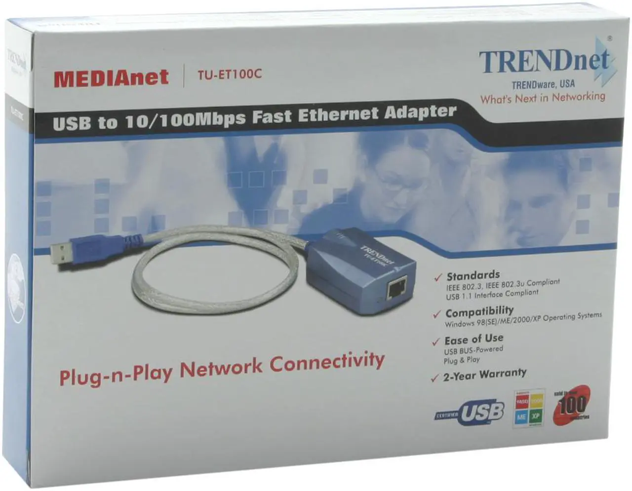 Alt view image 3 of 3 - TRENDnet TU-ET100C to Ethernet Adapter 10/20/100/200Mbps USB 1 x RJ45