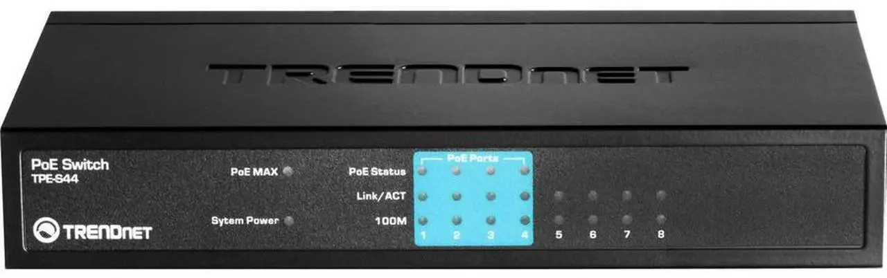 Alt view image 3 of 9 - TRENDnet 8-Port 10/100Mbps PoE Switch, 4 x 10/100 Ports, 4 x 10/100 PoE Ports, 30W PoE Power Budget, 1.6 Gbps Switching Capacity, 802.3af, Lifetime Protection, Black, TPE-S44