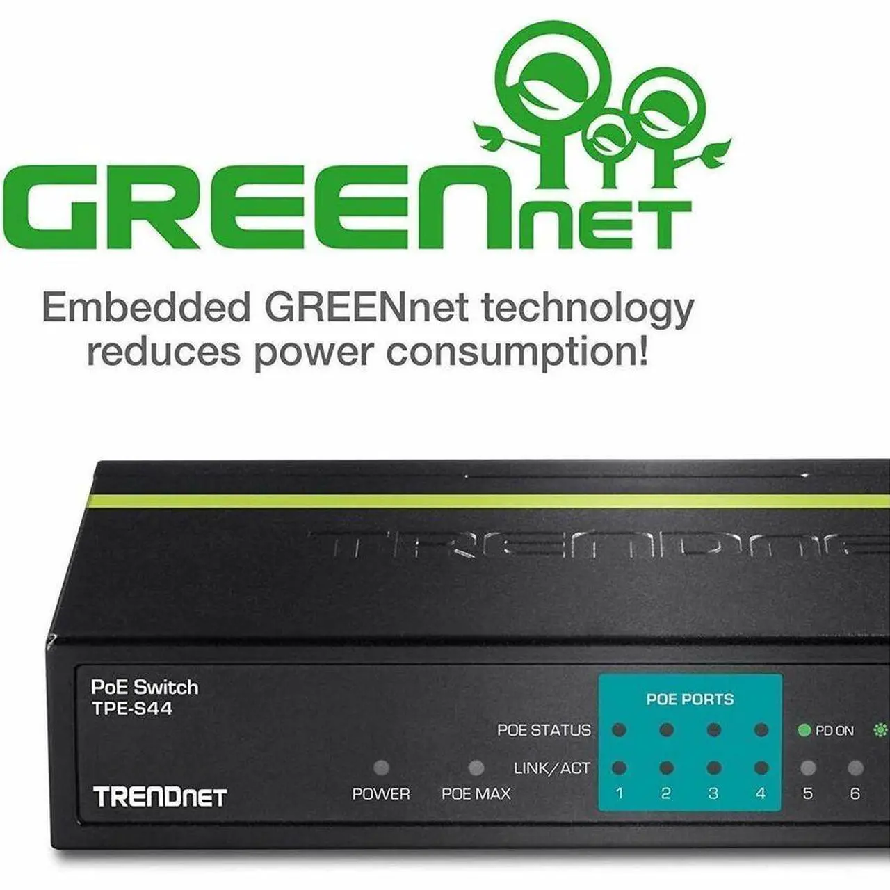 Alt view image 9 of 9 - TRENDnet 8-Port 10/100Mbps PoE Switch, 4 x 10/100 Ports, 4 x 10/100 PoE Ports, 30W PoE Power Budget, 1.6 Gbps Switching Capacity, 802.3af, Lifetime Protection, Black, TPE-S44